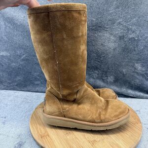 UGG Boots Womens Size 6 Brown Suede Shearling Zip Mid Calf Winter Lined 1890